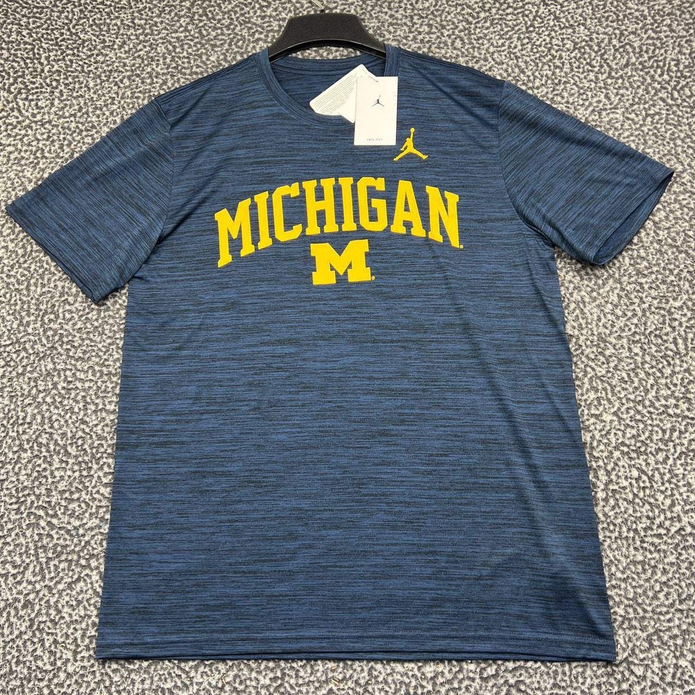 Nike Michigan Wolverines Dri-FIT Shirt Men Large Blue Short Sleeve Jordan New L
